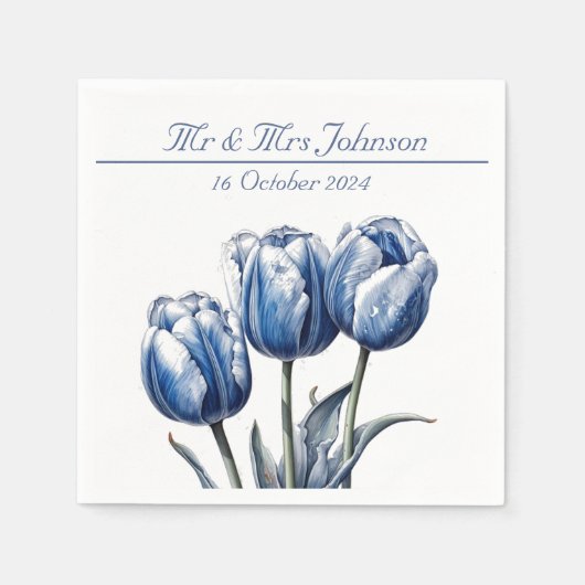Serviette En Papier Tulipes dans Delft Blue personnalisable (Devant)