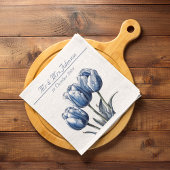 Serviette En Papier Tulipes dans Delft Blue personnalisable
