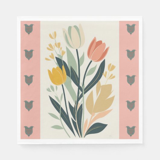 Serviette En Papier Tulipes d'art populaire scandinave (Devant)