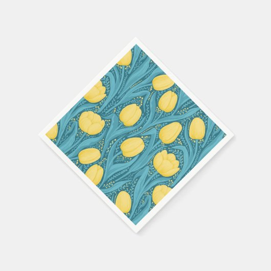 Serviette En Papier Tulipes en bleu et jaune (Coin)