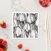Serviette En Papier Tulipes en noir et blanc (En situation)