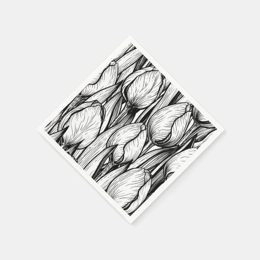 Serviette En Papier Tulipes en noir et blanc (Coin)
