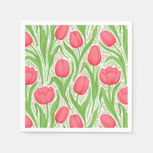 Serviette En Papier Tulipes en rouge et vert (Devant)