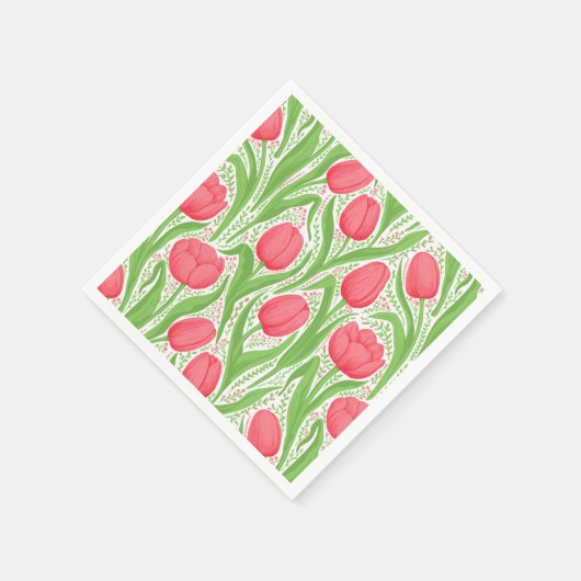 Serviette En Papier Tulipes en rouge et vert (Coin)