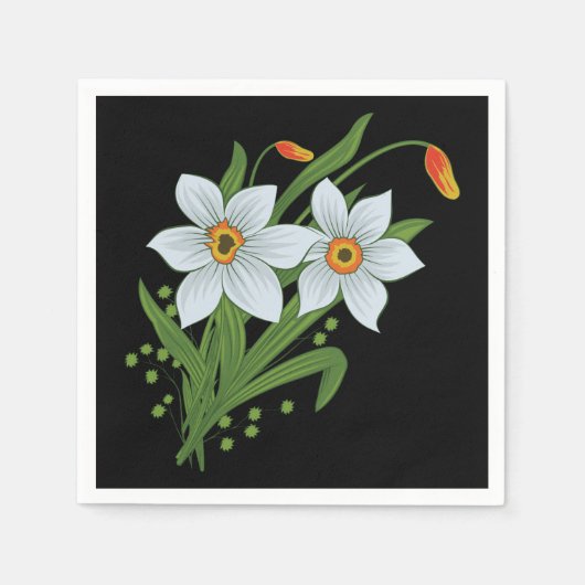 Serviette En Papier Tulipes et jonquilles Fleurs Arrière - plan noir (Devant)