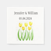 Serviette En Papier Tulipes fleurs aquarelle Jaune Rustique Mariage (Devant)