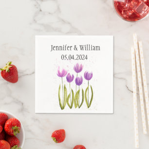 Serviette En Papier Tulipes Fleurs aquarelle Ressort Rustique Mariage
