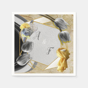 Serviette En Papier Tulipes gris et jaunes sur texture
