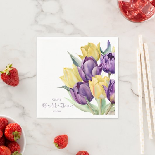 Serviette En Papier Tulipes jaune pourpre printemps Douche nuptiale (En situation)