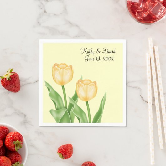 Serviette En Papier Tulipes jaunes (Mariage) (En situation)