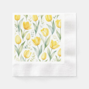 Serviette En Papier Tulipes jaunes Peinture florale aquarelle Botaniqu