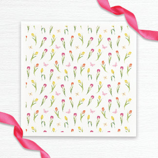 Serviette En Papier Tulipes & Papillons Motif Blanc Enterrement de Vie