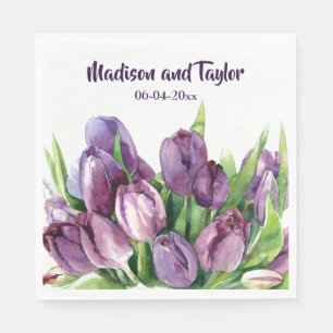 Serviette En Papier Tulipes pourpres Mariage/douche à l'aquarelle fleu