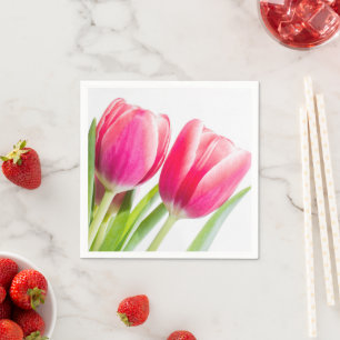 Serviette En Papier Tulipes roses avec Feuille vert photo