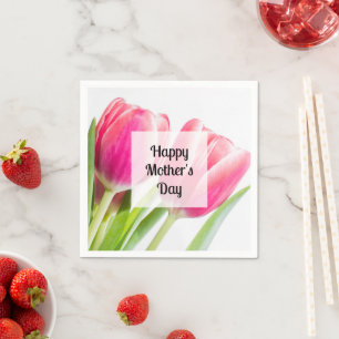 Serviette En Papier Tulipes roses avec Feuilles verts Photo Fête des m