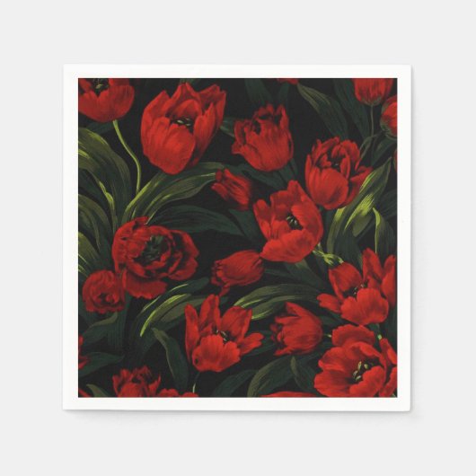 Serviette En Papier Tulipes rouges en noir (Devant)