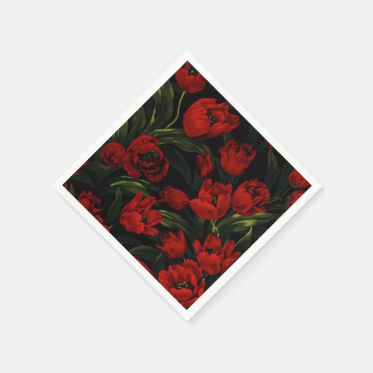 Serviette En Papier Tulipes rouges en noir (Coin)