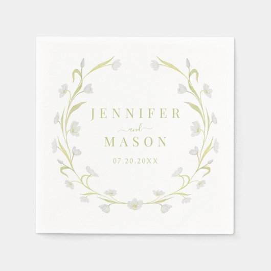 Serviette En Papier Tulipes vertes d'olive Papier Mariage floral servi (Devant)