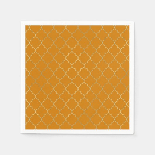 Serviette En Papier Turmeric Jaune & Gold Quatrefoil Motif Party (Devant)