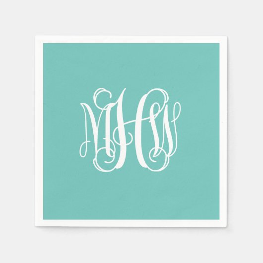 Serviette En Papier Turq Blanc 3 Initiale Vigne Script Monogramme DIY (Devant)