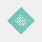Serviette En Papier Turq Blanc 3 Initiale Vigne Script Monogramme DIY (Coin)
