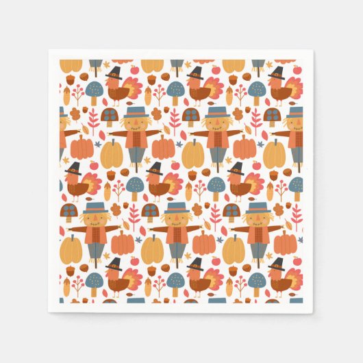 Serviette En Papier Turquie et Scarecrow Thanksgiving Motif (Devant)