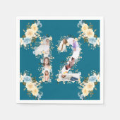 Serviette En Papier Turquoise 12e anniversaire Photo Collage Fleur Jau (Devant)
