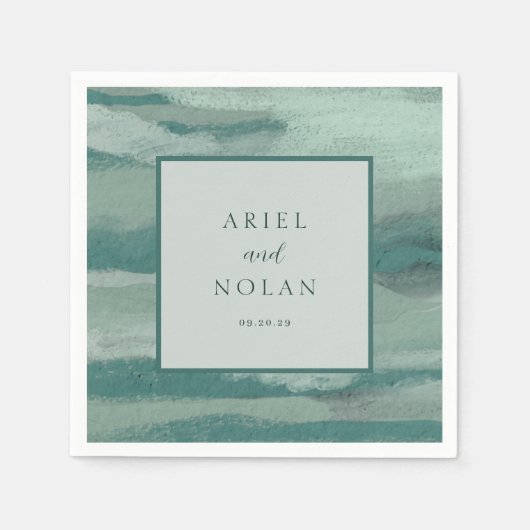 Serviette En Papier Turquoise Absract Coastal Chic Mariage moderne (Devant)