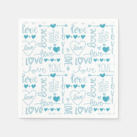 Serviette En Papier Turquoise Amusement et Amour Moderne et Coeurs (Devant)