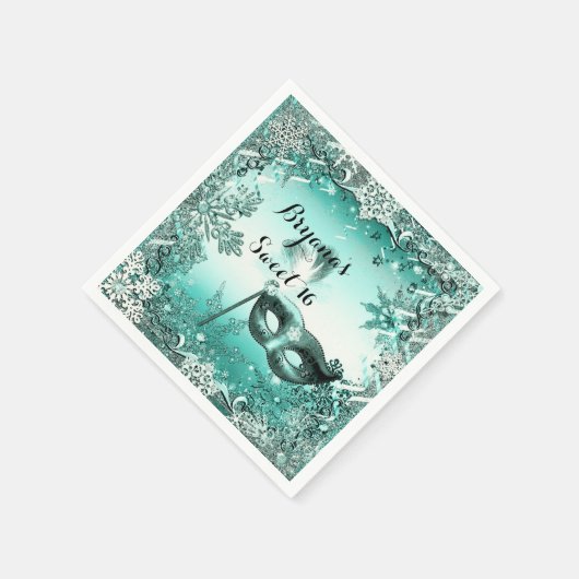 Serviette En Papier Turquoise Aqua Green Winter Masquerade & Snowflake (Coin)