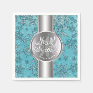 Serviette En Papier Turquoise Aqua Snowflakes Winter Wonderland Party