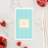 Serviette En Papier Turquoise avec bandes blanches (En situation)