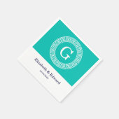 Serviette En Papier Turquoise Blanc Clé grecque Cadre Ronde Monogramme (Coin)