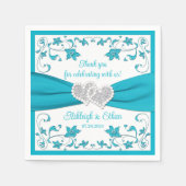 Serviette En Papier Turquoise, Blanc, Silver Love Hearts Mariage (Devant)