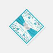 Serviette En Papier Turquoise, Blanc, Silver Love Hearts Mariage (Coin)