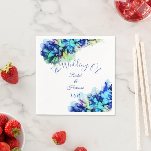 Serviette En Papier Turquoise bleu Abstrait moderne et Mariage turquoi (En situation)