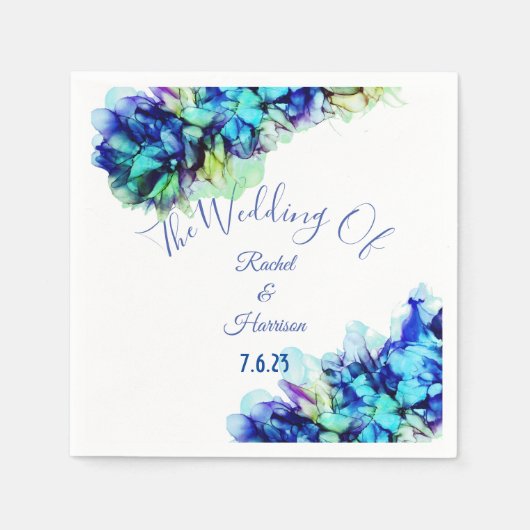 Serviette En Papier Turquoise bleu Abstrait moderne et Mariage turquoi (Devant)