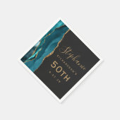 Serviette En Papier Turquoise Bleu Agate Gold Script foncé 50e anniver (Coin)