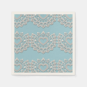 Serviette En Papier Turquoise Bleu Blanc Dentelle Cœur Mariage Mariée