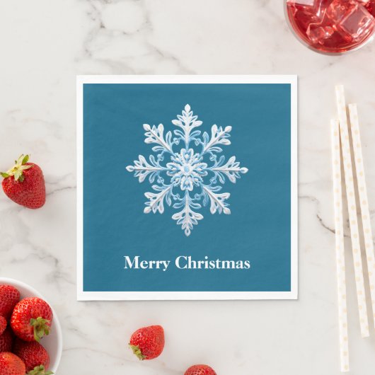 Serviette En Papier Turquoise Bleu Blanc Noël Flocon de neige (En situation)
