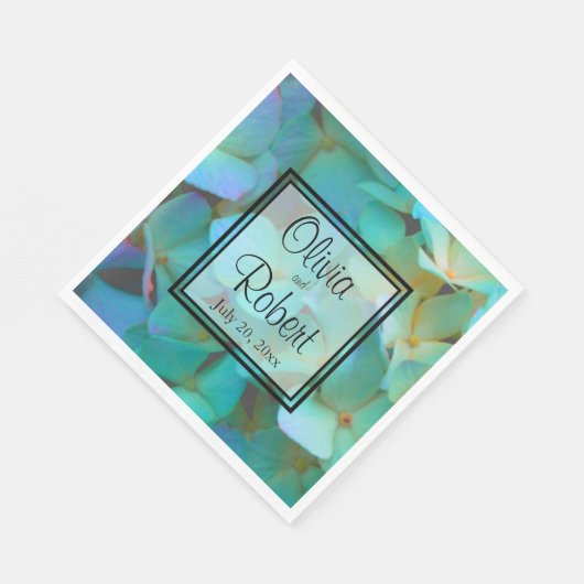 Serviette En Papier Turquoise bleu jaune rose hydrangée fleurs (Coin)