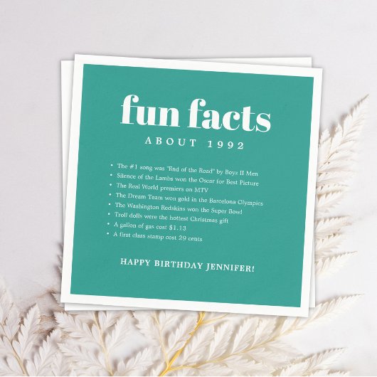 Serviette En Papier Turquoise Bleu Moderne Minimal Fun Faits Anniversa