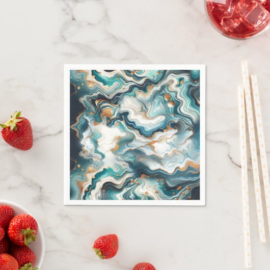 Serviette En Papier Turquoise Bleu Or Blanc Marbre moderne Agate Maria (En situation)