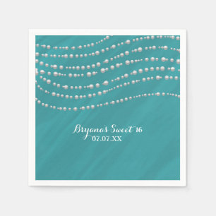 Serviette En Papier Turquoise Bleu & Perles Élégant Shower de Mariée