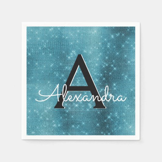 Serviette En Papier Turquoise bleu Turquoise étincelle Monogramme Anni (Devant)