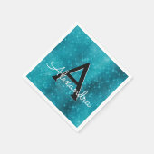 Serviette En Papier Turquoise bleu Turquoise étincelle Monogramme Anni (Coin)