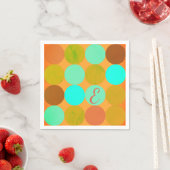 Serviette En Papier Turquoise Bleu Vert & Cercles Orange Monogramme (En situation)