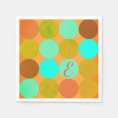 Serviette En Papier Turquoise Bleu Vert & Cercles Orange Monogramme (Devant)