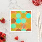 Serviette En Papier Turquoise Bleu Vert & Cercles Orange Monogramme (En situation)