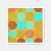 Serviette En Papier Turquoise Bleu Vert & Cercles Orange Monogramme (Devant)
